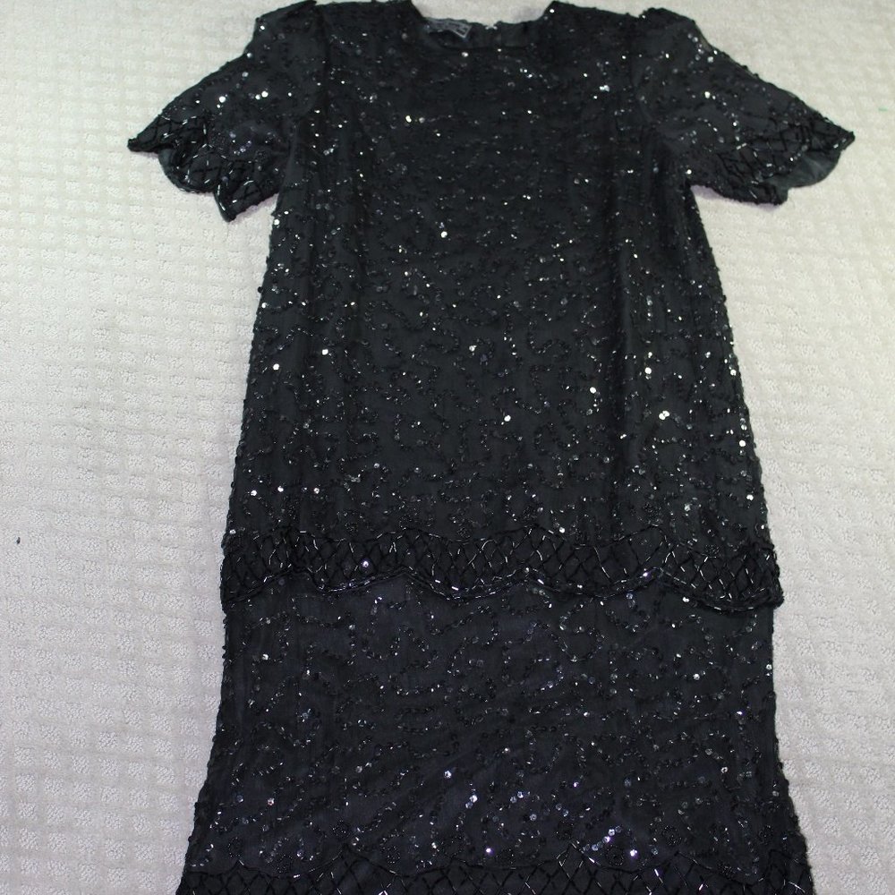 Vintage Royal Feelings Black Beaded Silk Dress